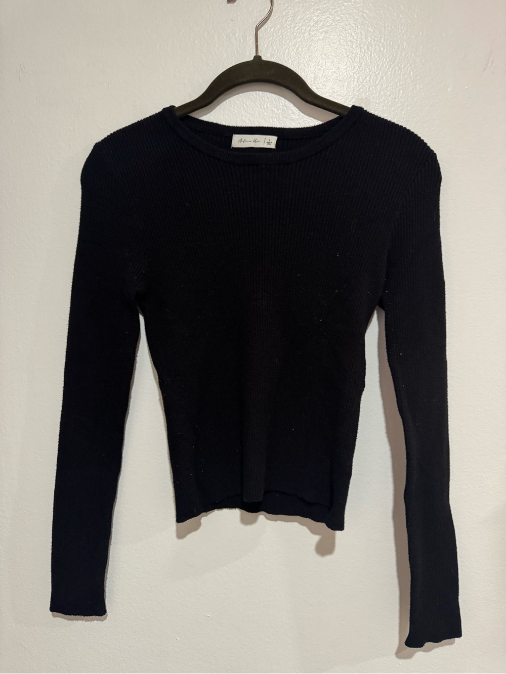 Black Ribbed Long Sleeve Knit Top